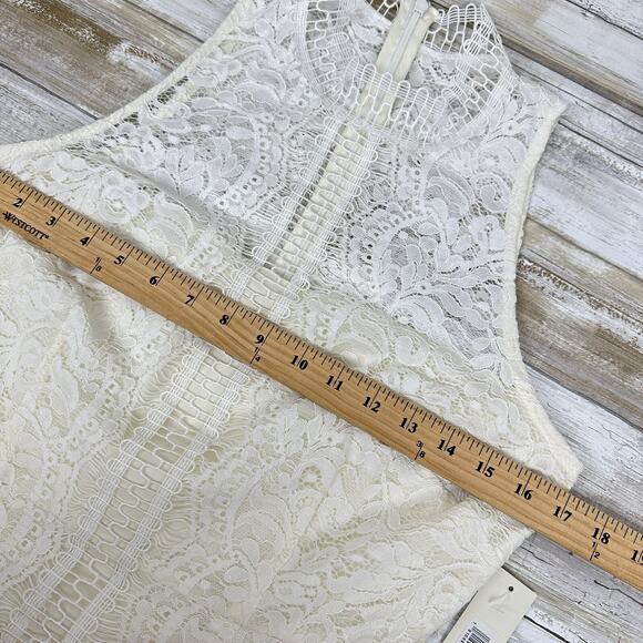 Eliza J White Lace Dress Size 4 Illusion Sheath Ivory Knee Length Graduation New - Picture 12 of 16